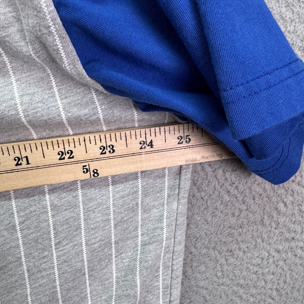 Chicago Cubs Jersey Mens XLT Gray Pinstripe Majestic MLB Baseball Henley Shirt - Picture 7 of 9